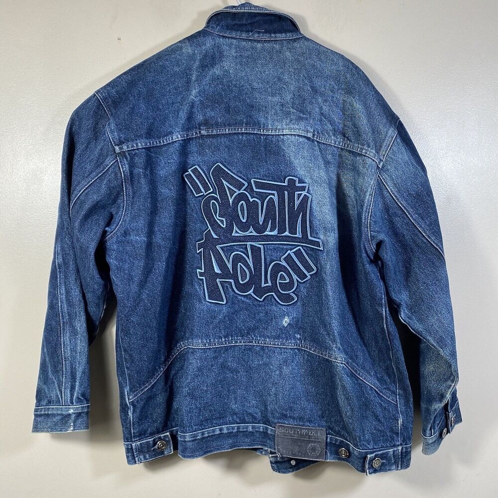 Southpole Denim Jacket Men Large Blue Jean Trucker  Retro Streetwear Hip Hop Y2K